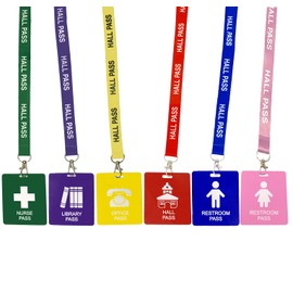 Hall Pass Lanyards with Card Passes,Unbreakable School Classroom Passes Set for Teacher Parents (Hall Bathroom Library Office & Nurse), 6 Pcs