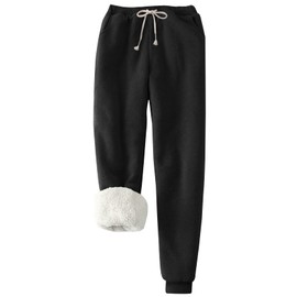 Flygo Women's Winter Warm Fleece Joggers Pants Sherpa Lined Athletic Active Sweatpants(Black, XX-Large)