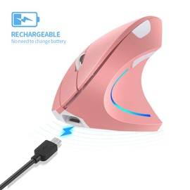 Vertical Mouse, Right Handed 2.4GHz Wireless Ergonomic Rechargeable Vertical Mouse with 4 Adjustable DPI 800/1200/1600/2400, 6 Buttons,Compatible with PC, Desktop,Mac (Pink)