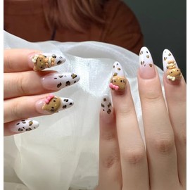 Handmade Press On Nails y2k Leopard Print Medium Oval Fake Nails 10Pcs(S)