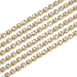 sourcing map 11 Yard 4mm Crystal Rhinestone Diamond Close Chain Trim Trimming Claw Cup Chain for Sewing, Crafts, DIY Jewelry Wedding Gold White
