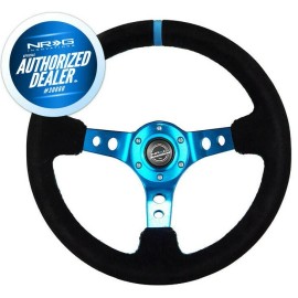 NRG Innovations NEW NRG Deep Dish Steering Wheel 350mm Suede Blue Stitch and Mark RST-006S-BL