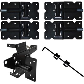Vinyl Fence Gate Double Gate Hardware Kit Black (for Vinyl, PVC etc Fencing) - Double Fence Gate Kit has 4 Hinges, 1 Latch, and 1 Drop Rod