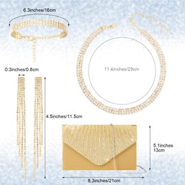 Hicarer 5 Pcs Women Accessories Including Shawls and Wraps, Evening Bag Clutch Purses, Rhinestone Jewelry Sets for Wedding(Cute Style,Gold)