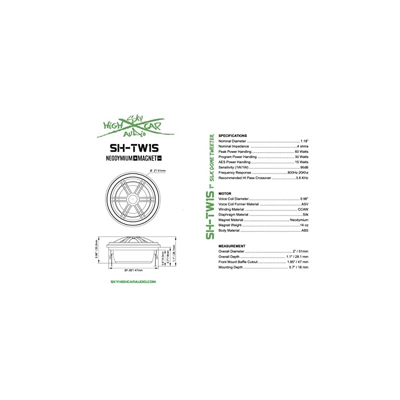Sky High Car Audio SHCA TW1S Neo Silk Dome 1"