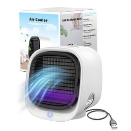 Vital Breeze Portable AC Evaporative Air Cooler Vital Breeze Portable Air Conditioner portable 300 mL Water Tank, < 40 dB Quiet, 3 Fan Speeds, Washable Filter, Color-Cycle Night-Light Bedroom Mini AC