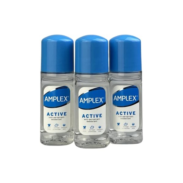 Amplex Active Anti-Perspirant Roll-On 50ml (Pack of 3)