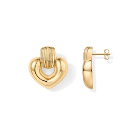 PAVOI 14K Yellow Gold Plated Chunky Drop Heart Door Knocker Earrings for Women | Gold Statement Earring Pair