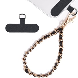 AIQIUQIU Cell Phone Charm Strap with Wrist Metal Chain Detachable Phone Lanyard for Girls Women, Adjustable Wrist Strap Hand Lanyard for All Smartphone, Black/Gold