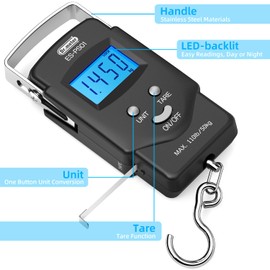 Dr.meter PS01 Fish Scale with Fish Lip Gripper - 110lb/50kg Backlit LCD Display Digital Weight Scale with Built-in Measuring Tape - Stainless Steel Fish Holder Tool Set, Fishing Gifts for Men