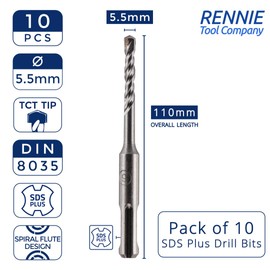 10 Pack Of - 5.5mm x 110mm Long SDS Plus Hammer Drill Bits, Professional Tungsten Carbide Tipped Masonry Drill Bit For Brick, Concrete, Stone, Granite. 5.5mm SDS Drill Bit