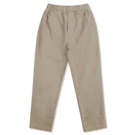 CUNYI Boys Lightweight Linen Pants Breathable Casual Beach Pants Pull-on Trousers, Khaki 170
