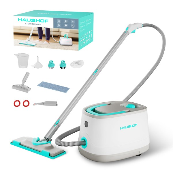 HAUSHOF Steam Cleaner with 1.5L Large Tank and Wheels, 4