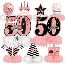 9 Pieces Rose Gold 50th Birthday decorations for Women Pink 50th birthday centerpieces for Table Decorations Cheers to 50 Years Honeycomb Table Topper Fifty Years Birthday Party Decorations Supplies