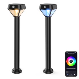 XMCOSY+ Smart Solar Lights Outdoor with Motion Sensor, 150LM APP Control RGBCW Color Changing Garden Lights Solar Powered for Yard Pathway Landscape, Waterproof, 2 Pack