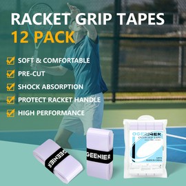 Ogeenier Tennis Racket Grip Tape, 12 Pack, Absorbent and Anti-Slip Badminton Squash Racket Grip, Precut Soft Racquet Padel Overgrip Tape