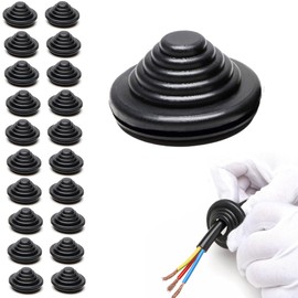 Pack of 20 Rubber Grommets 25 mm Flexible Cable Grommet Tower Shape Cable Grommet Sealing Protection Ring Rubber Tower Cable Seals for Cable, Wire, Plug and Electrical Box, Black