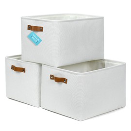 OrganiHaus Extra Large Fabric Storage Baskets for Shelves 3 Pack, 16x13 in Closet Storage Bins for Shelves, Cloth Baskets for Organizing, Linen Closet Organizers, Fabric Storage Bin, White Basket