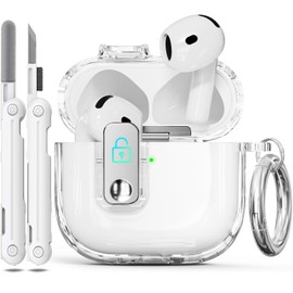 Ekoonpft Secure Lock Case for AirPods 4 Case and Airpods 4th with Active Noise Cancellation (2024) Anti-Yellow Clear Case Cover with Cleaning Kit/Keychain/Easy-Removal Tool