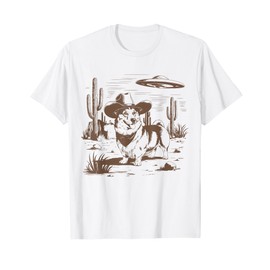UFO Corgi Western Alien Vintage 90s Wild West Fun Cowboy Dog T-Shirt