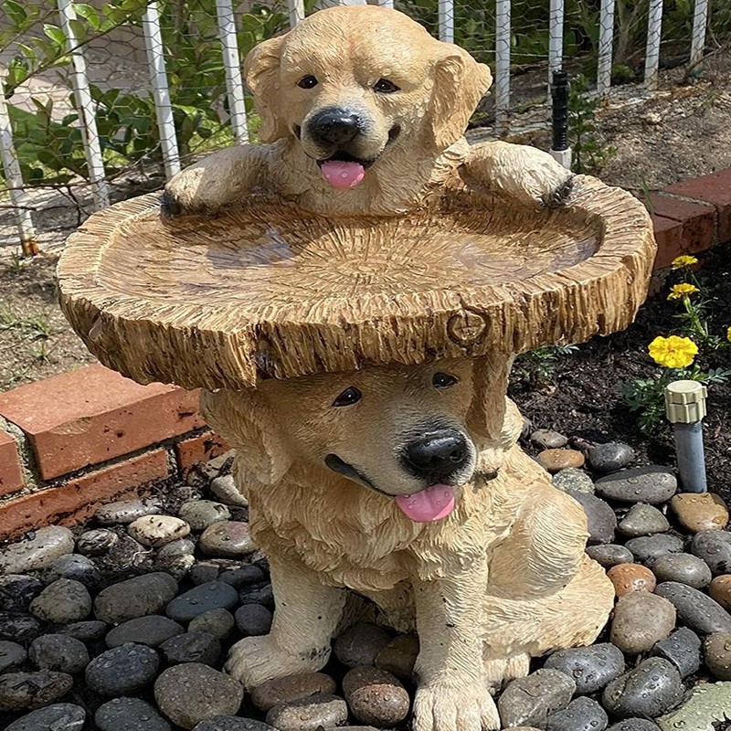 Resin Bird Bath Statue Puppy Tree Ornaments Bird Feeder for