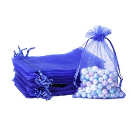 100pk Royal Blue Organza Gift Bags,9x12cm Small Organza Favor Bags,Wedding Jewelry Pouches with Drawstring,Mesh Candy Favour Bag Party Sweet Bags for Birthday,Wedding,Christmas,Gift Wrapping
