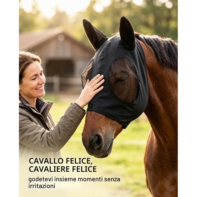 UEAVOID Maschera Cavallo Anti-Mosche 1 pezzo, Protezione UV, Traspirante, con