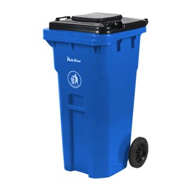 PLASTIC PRINCE 32 Gallon Rollout Trash Can with Lid, Commercial Heavy-Duty Container with Wheels, Blue