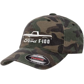 1961-66 Ford F100 Pickup Truck Outline Design Flexfit 6277 Athletic Baseball Fitted Hat Cap camogreen L/XL