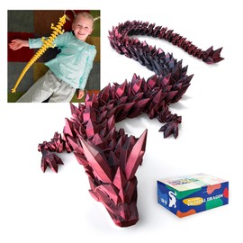 RWSEFK 3D Printed Dragon 24inch，Dragon Toy,Large Dragon Present,Ariculated Crystal Dragon(Red Black)