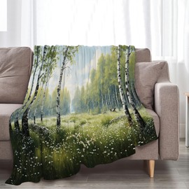 Forest Blanket Tree Throw Blanket White Birch Landscape Blanket for Women Men Girls Boys Nature Scenery Decor Soft Warm Cozy Fleece Blanket for Couch Sofa ​Bed 50"x40"