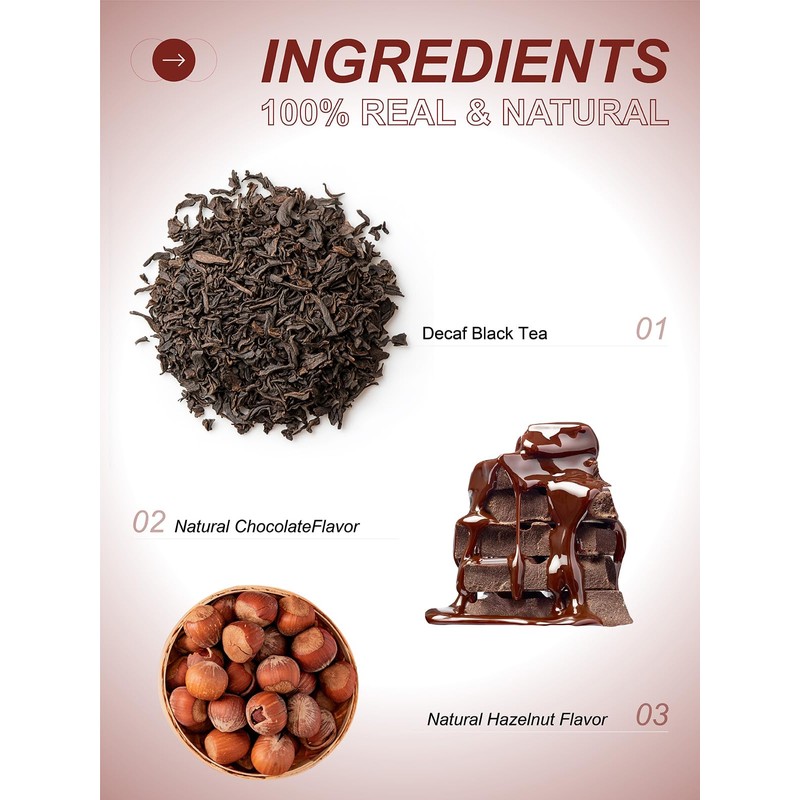 TeeLux Decaf Chocolate Hazelnut Black Tea, Decaffeinated Black Tea Flavored