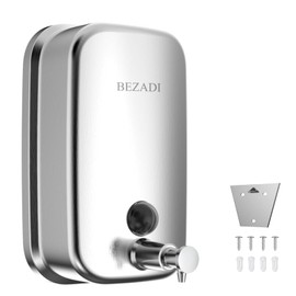 BEZADI Commercial Soap Dispenser Stainless Steel Wall Mount for Bathroom and Kitchen with Premium Anti-Leak Pump and Corrosion-Proof Lining, 800ML 8182