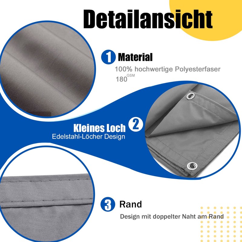 Awning with Mounting Ropes, Sun Protection, Waterproof, UV Protection, Wind