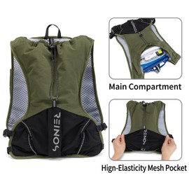 Running Vest for Women and Men Lightweight Hydration Backpack Pack with 1.5L Water Bladder Bag Running Gear Accessories for Hiking Trail Cycling Marathon (Olive)
