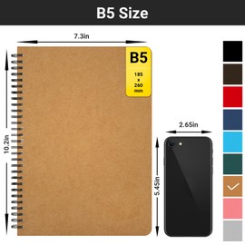 EUSOAR Hardcover Spiral Blank Notebook, B5 6 Packs 7.3"x10.2" Unlined Travel Writing Notebooks, Memo Notepad Sketchbook, Students College Office Business Subject Diary Spiral Book Journal-Kraft Cover