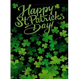 Happy St Patricks Day Shamrock Garden Flag 12.5x18 Inch Double Sided, Evergreen Clovers Saint Patty Holiday Rustic Yard Outdoor Flag