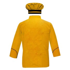 Men's Chef Jacket Full Sleeve Multi Color Chef Coat in Black Piping With Free Chef Cap (Yellow, 2X-Large)
