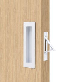 Dontay Pocket Door Pull Handle, 304 Stainless Steel, Rectangle Recessed Flush Finger Pulls & Edge Spring Pull, No Lock,Hardware Set for More Than 1-1/8” Thickness Sliding Door (1 Set,White,6'')