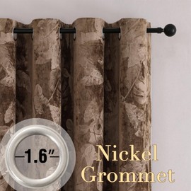 H.VERSAILTEX Velvet Curtains Leaf Pattern Curtains Thermal Insulated Soundproof Room Darkening Curtains for Classical Living Room Elegant Bedroom Decor Grommet Drapes 52 x 63 Inch, Set of 2, Caramel