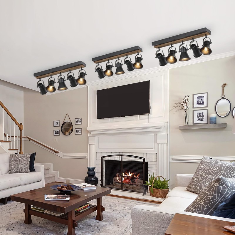 KEESFU 5-Light Track Lighting Kit,Black Semi Flush Mount Ceiling Light