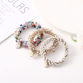 Brinie Crystal Hair Ties White Elastic Hair Scrunchies Pearl Hair Ropes Bead Ponytail Holders Hair Accessories for Women and Girls (Pack of 3)