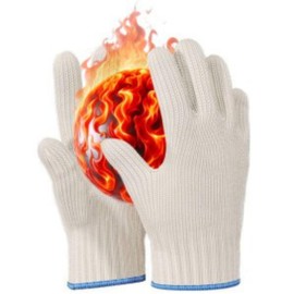 Heat Resistant Gloves Oven Mitts – Gloves Heat Resistant with Fingers Oven Mitts Kitchen Pot Holders Cotton Kitchen Holders Double with Fingers White, 1 Pair