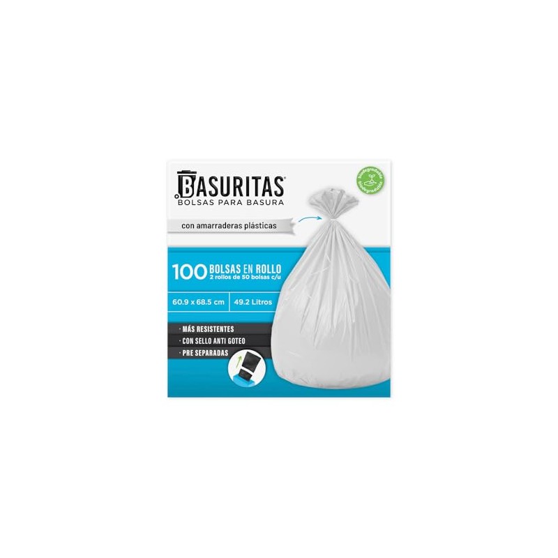Basuritas | 100 Bolsas de Basura Grandes de 60.6x68.5 cm,