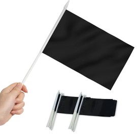 Anley Black Mini Flag 12 Pack - Hand Held Small Miniature Solid Black Blank Flags on Stick - Fade Resistant & Vivid Colors - 5x8 Inch with Solid Pole & Spear Top
