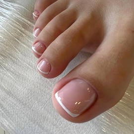 False Toenails Short - French Tip Toe Nails - Nude Square False Toenails - 12 Sizes Short Fake Toe Nails Tip - Acrylic Full Cover Fake Toenails Nail Art Set for Women Girls