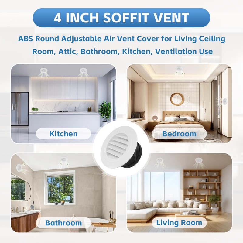 Round Air Vent Cover, 6 Inch Adjustable, ABS Ceiling Vent,