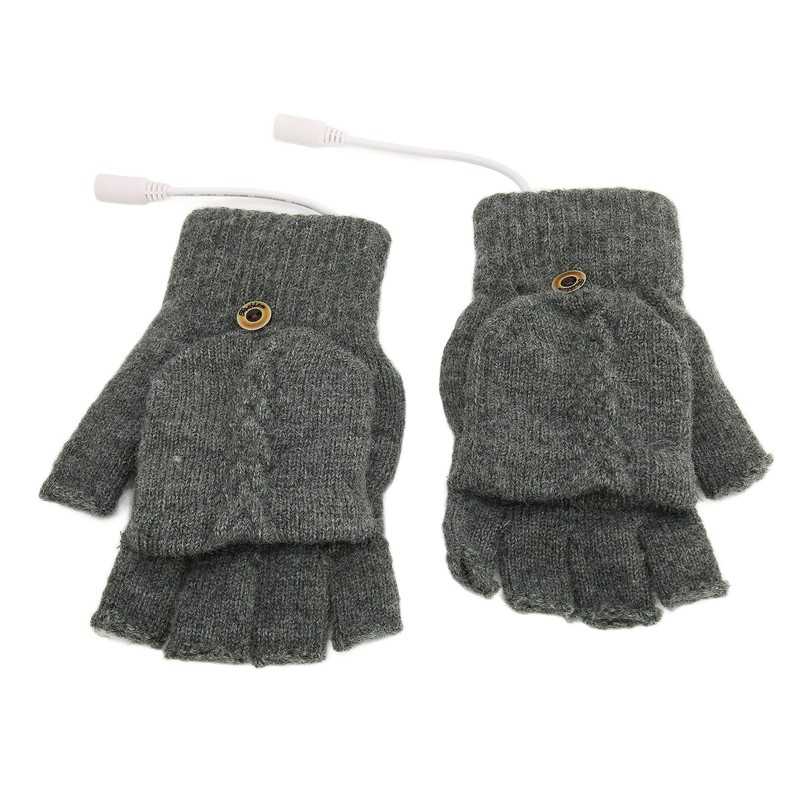 USB Warmer Heated Gloves Flip Half Fingerless Electronic Knitted Hand