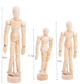 Wooden Mannequins, 3 Pieces, Human Mannequin Made of Wood, Posable, Flexible Drawing Doll, Articulated Doll for Aesthetic Articulated Decor