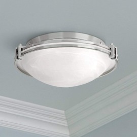 Deco Modern Ceiling Light Flush Mount Fixture Brushed Nickel 16 3/4" Wide Marbleized Glass Bowl for Bedroom Kitchen Living Room Hallway Bathroom - Possini Euro Design